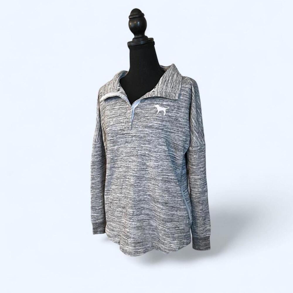 Vintage Victoria's Secret Pink marled grey quarter zip sweatshirt Size XS - Picture 4 of 5